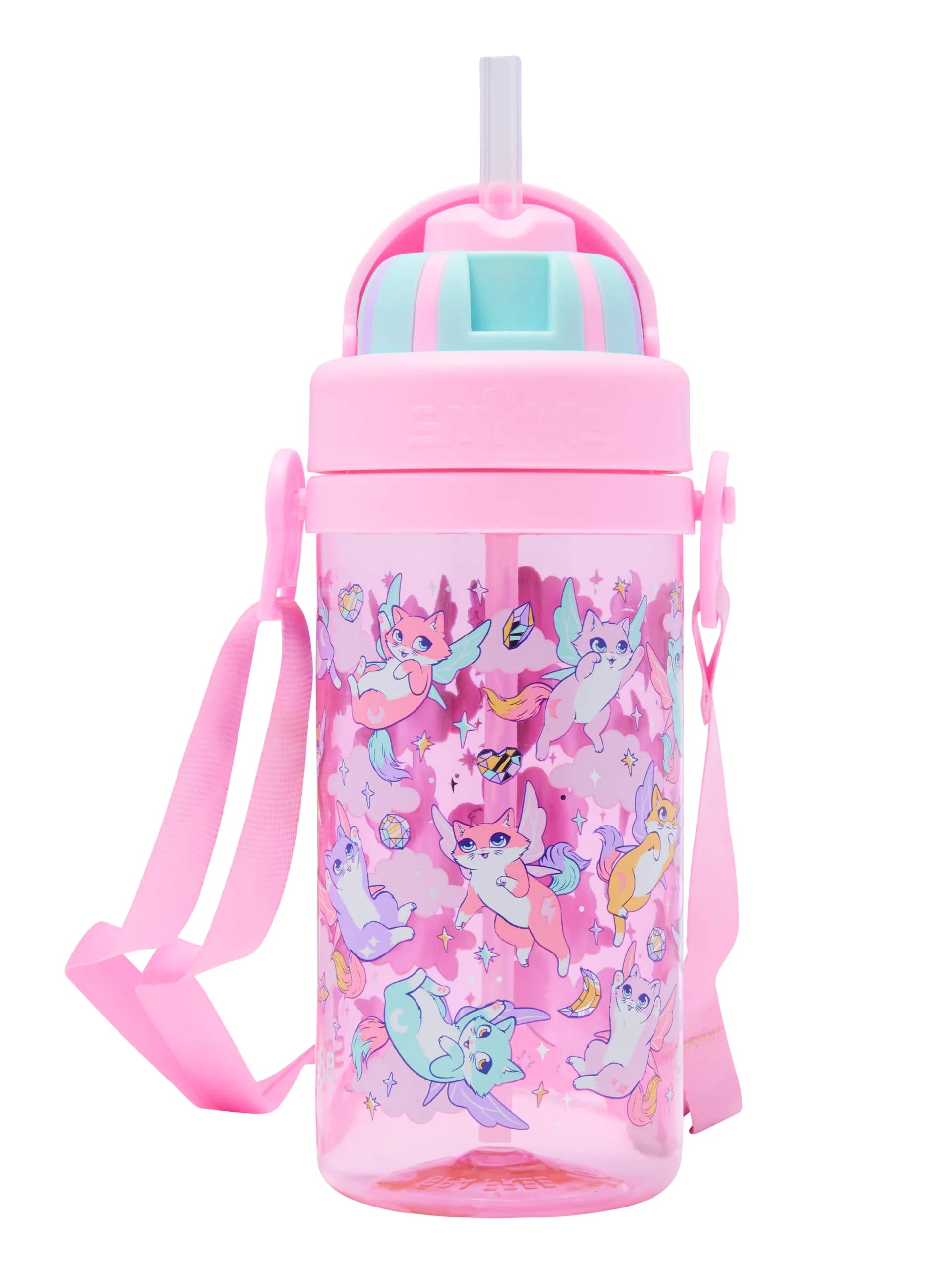 Smiggle - Happy Tales بدون BPA 400ML بطری آب با نی مخفی