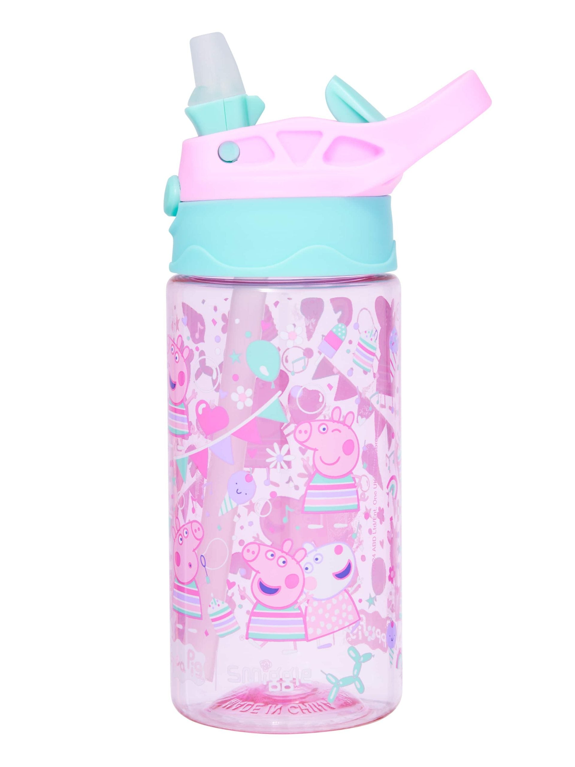 Smiggle - Peppa Pig 440ML Sin BPA Botella de Agua con Pajita Automática