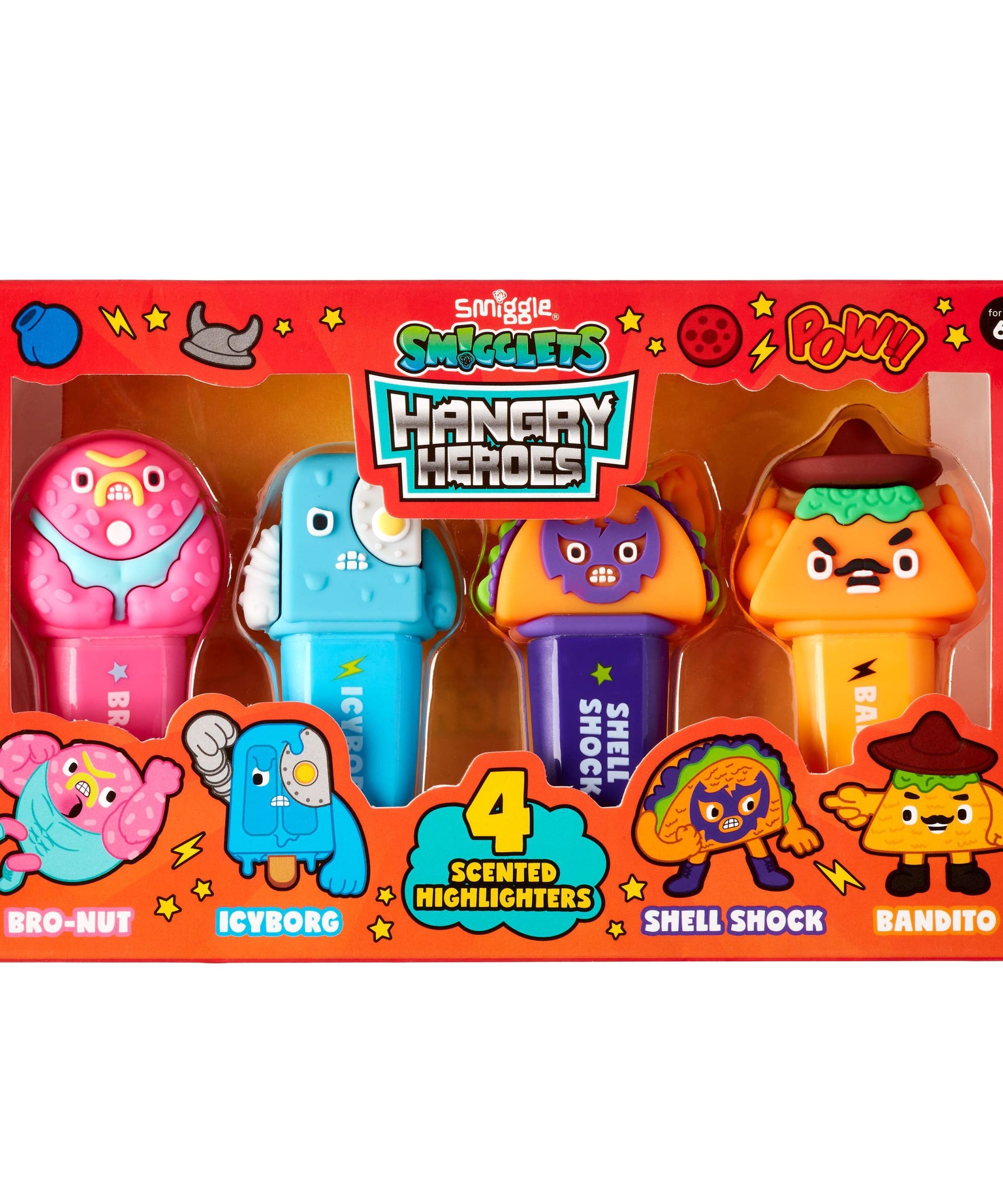 Smiggle - Smigglets Hangry Heroes Fosforlu Kalem Paketi X4-Dinossi