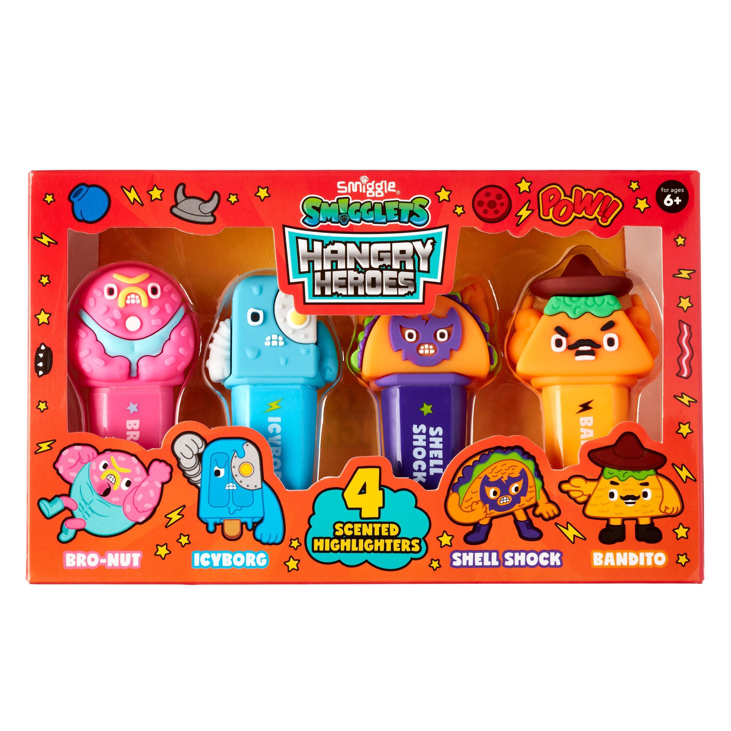 Smiggle - Smigglets Hangry Heroes Fosforlu Kalem Paketi X4-Dinossi