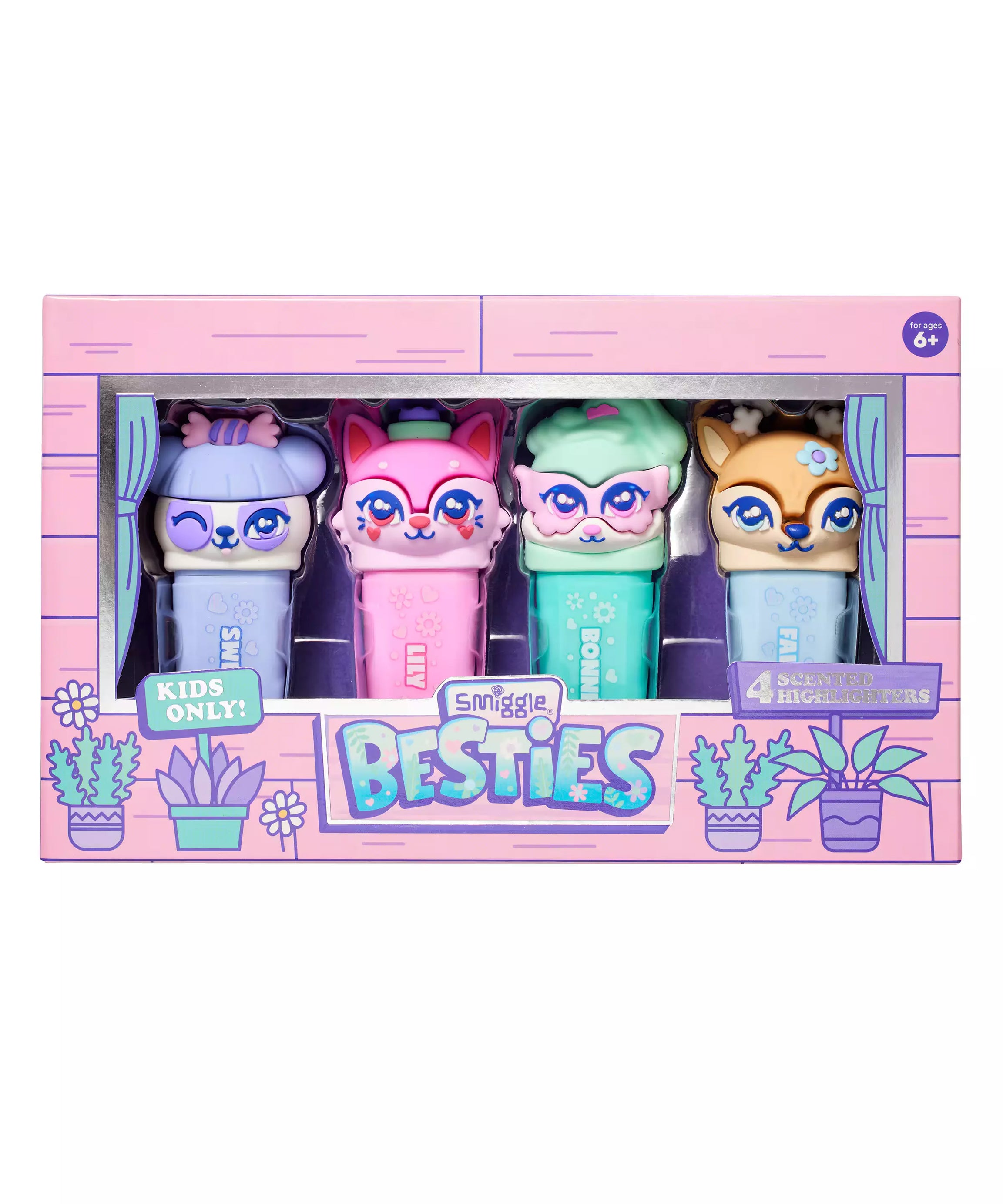 Smiggle - Paquet de 4 Stylos Surligneurs Fluo Besties