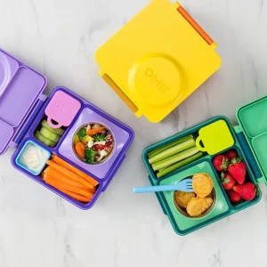 OmieBox Bento Box Contenedores con compartimento interior, 2 piezas, rosa y turquesa